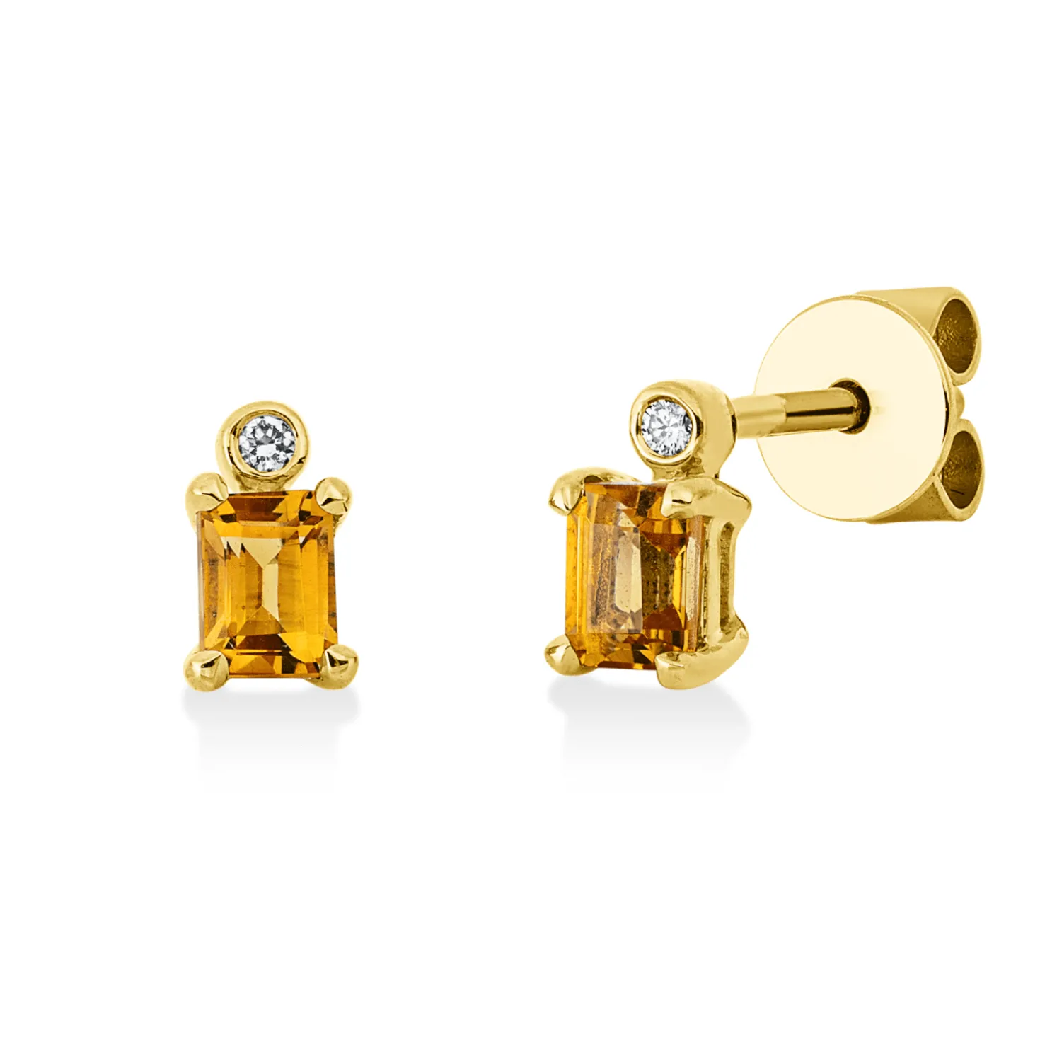 Ohrstecker 750 Gelbgold 2 Citrine 0,42ct gelb 2 Brillanten 0,02ct TW-SI 6,3x3,8mm