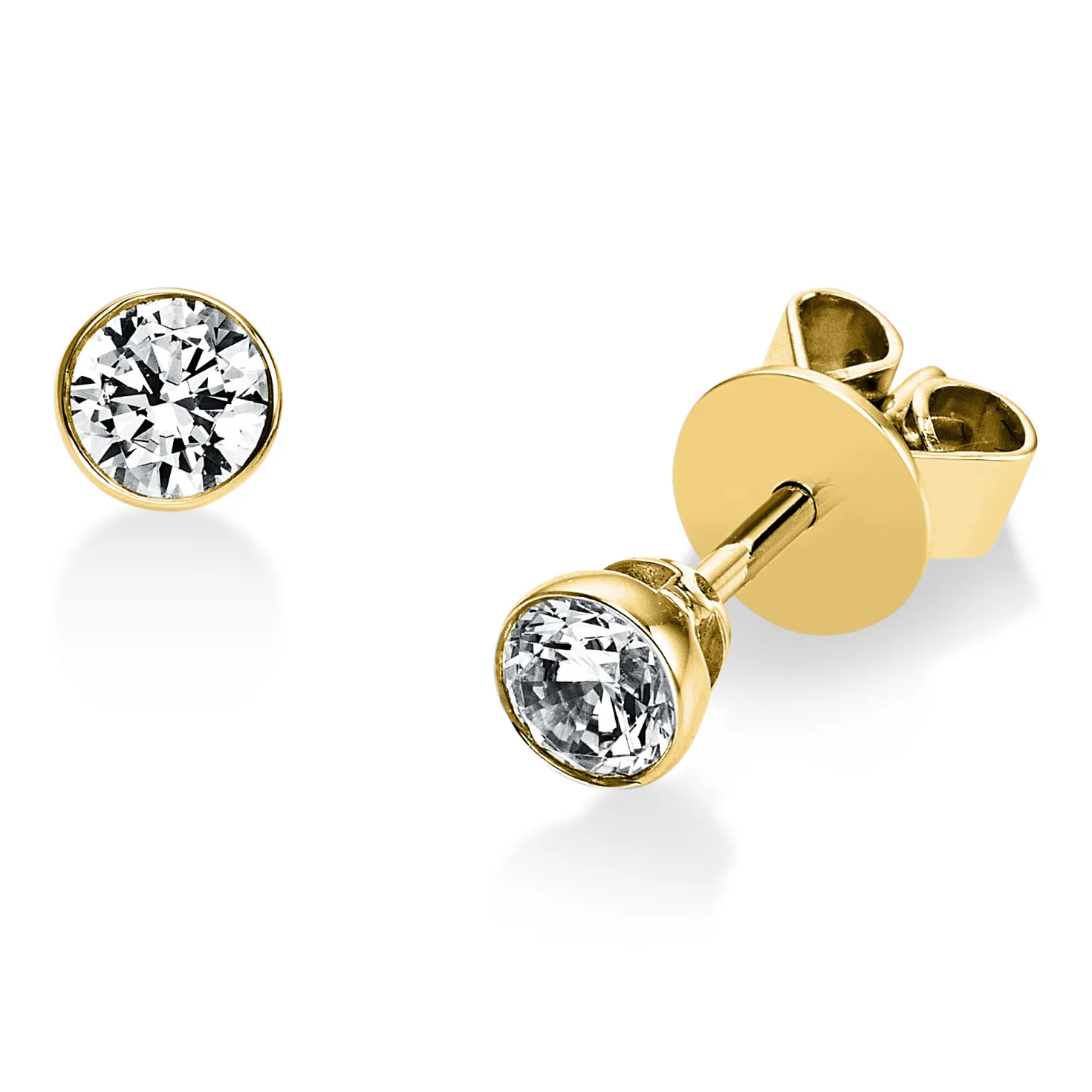 Ohrstecker 750 Gold Gelbgold 2 Diamanten Brillanten 0,40 Ct. Zarge Ø4,0mm