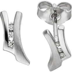 Ohrstecker Goldohrringe mit 6 Diamanten 0.04Ct teil 585 Gold Weißgold