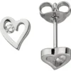 Ohrstecker Herzen mit 2 Zirkonia weiß 925 Silber rhodiniert Ohrschmuck Damen