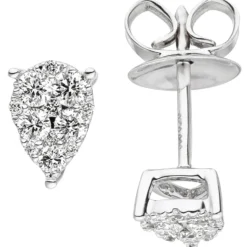Ohrstecker mit 24 Diamanten 0.4Ct W/SI Tropfen 585 Gold Weißgold Goldohrringe