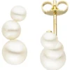 Ohrstecker mit 6 Süßwasser Perlen creme-weiß 585 Gold Gelbgold Ohrringe 17x6,7mm