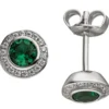 Ohrstecker mit 2 Zirkonia grün & 36 Zirkonia weiß rund 925 Silber Ohrschmuck