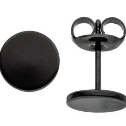 Ohrstecker 8mm Ohrringe Studs Ohrschmuck, rund flach, Edelstahl schwarz lackiert