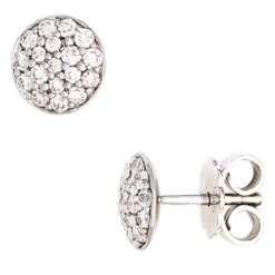 Ohrstecker 7,1mm rund mit 36 Brillanten 0.4Ct 585 Gold Weißgold Damen