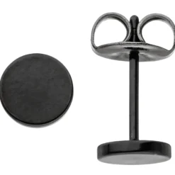 Ohrstecker 6mm Studs Ohrringe Ohrschmuck, rund flach, Edelstahl schwarz lackiert
