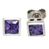 Ohrstecker Ohrringe aus 925 Silber mit Zirkonia lila quadratisch Damen