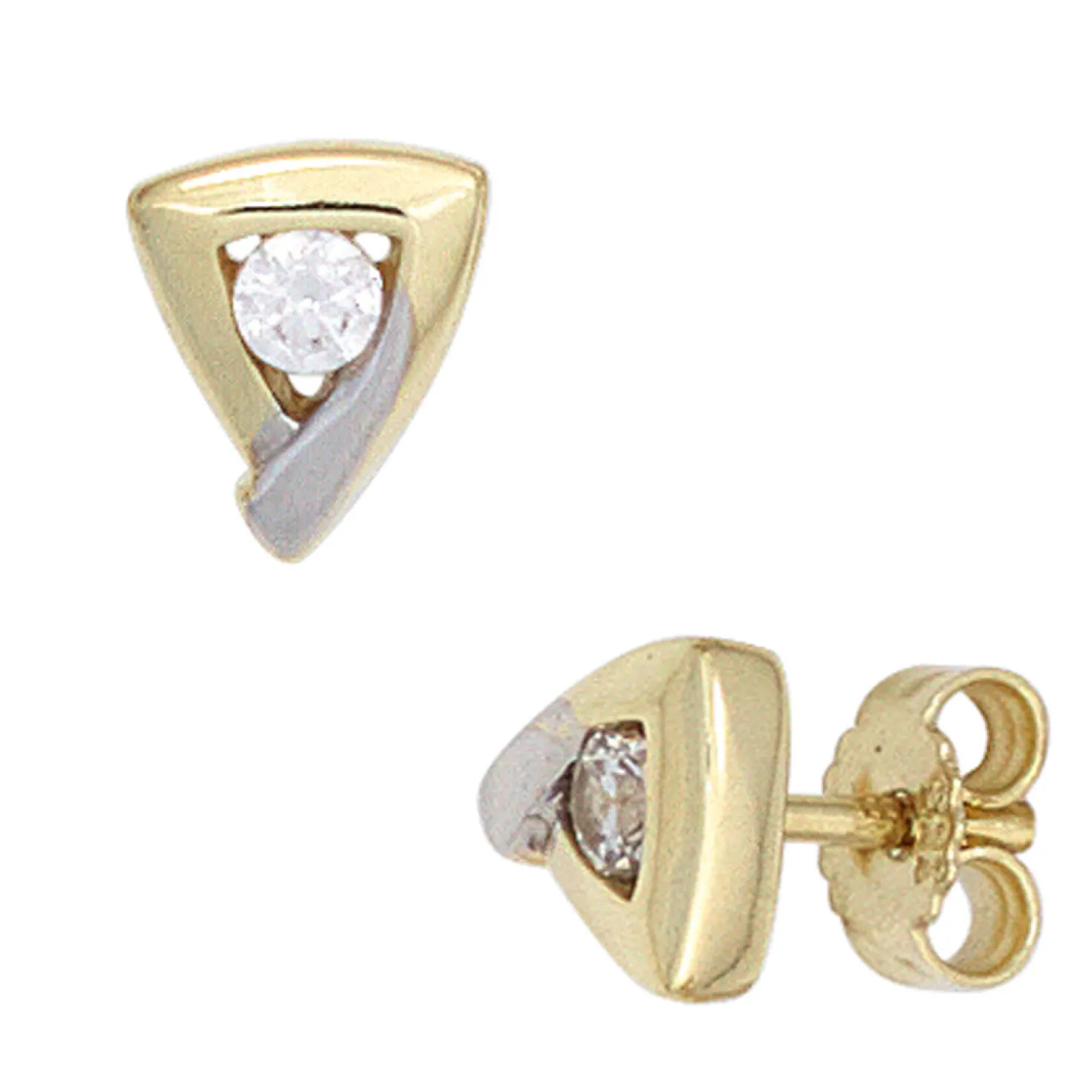 Ohrstecker Ohrringe Dreieck-Form mit Zirkonia weiß 333 Gold Gelbgold