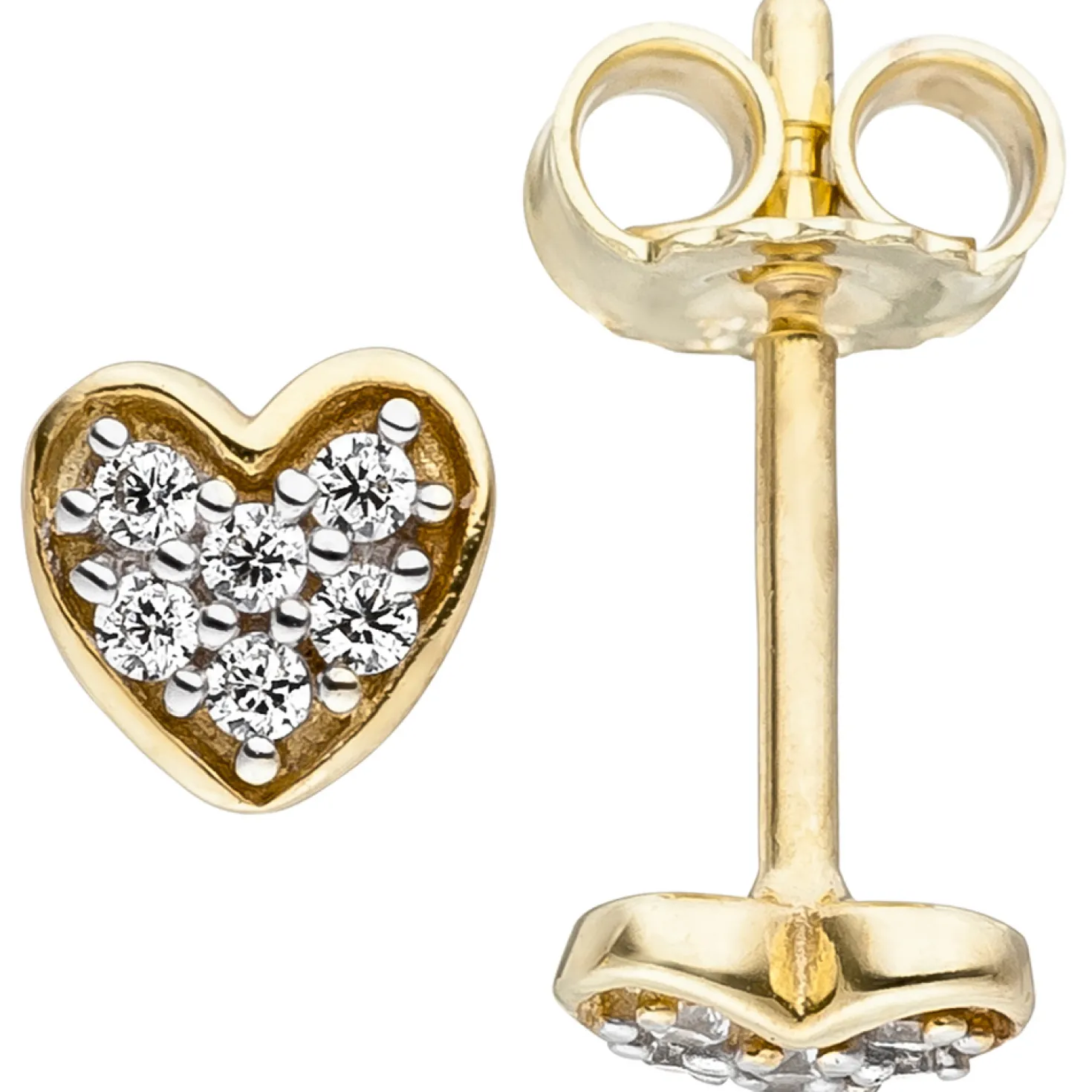 Ohrstecker Ohrringe Herz Herzchen Zirkonia weiß 375 Gold Gelbgold Ohrschmuck