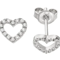 Ohrstecker Ohrringe Herz Herzchen mit weißen Zirkonia, 925 Silber rhodiniert