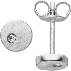 Ohrstecker Ohrringe mit weißen Zirkonia 925 Silber mattiert flach rund schlicht