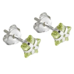 Ohrstecker Ohrringe Ohrschmuck, Stern aus Zirkonia olivengrün, 925 Silber