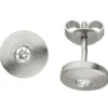 Ohrstecker Ohrringe runde Plättchen mit 2 Diamanten 0.15Ct W/SI 950 Platin matt
