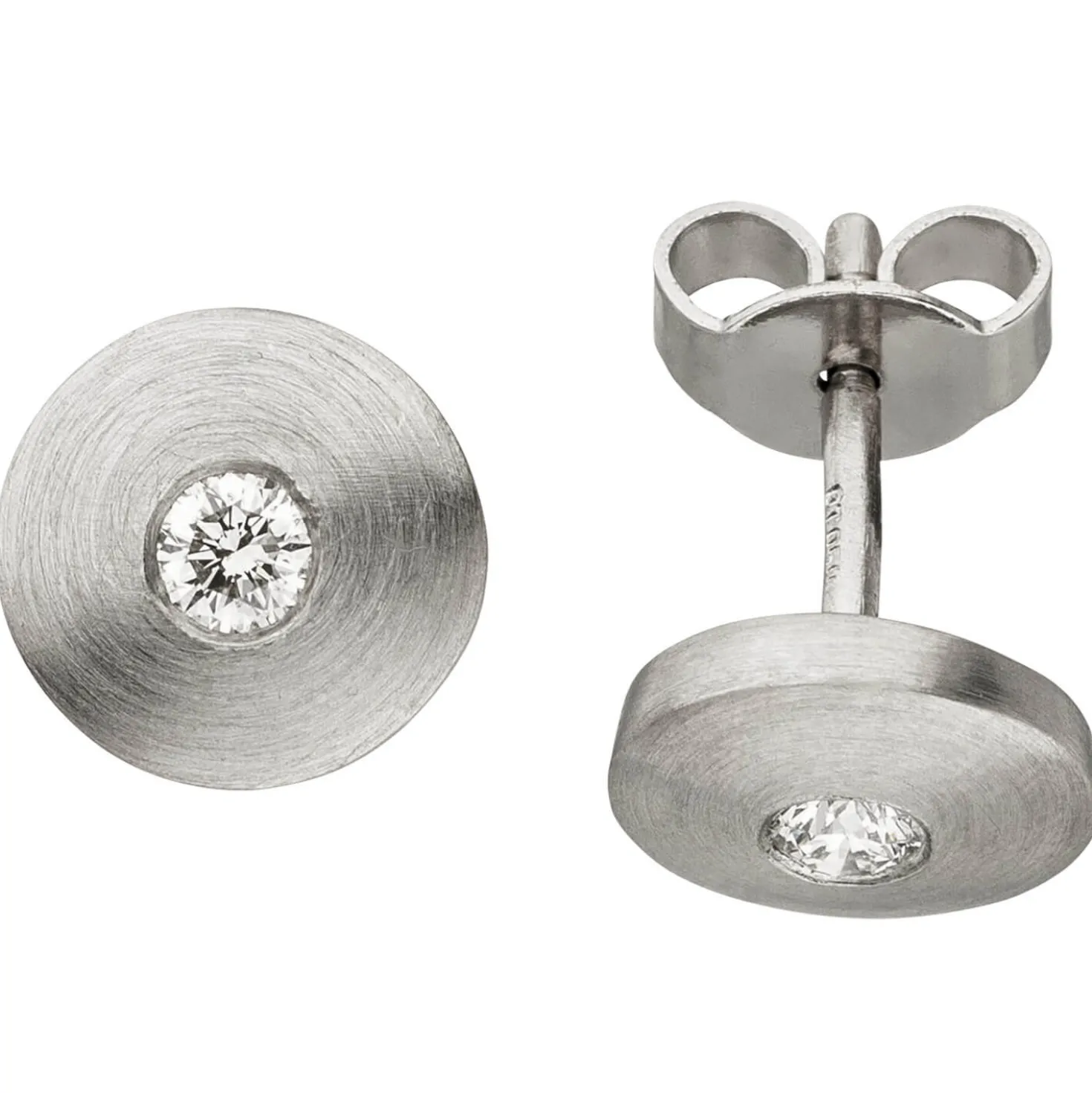 Ohrstecker Ohrringe runde Plättchen mit 2 Diamanten 0.15Ct W/SI 950 Platin matt