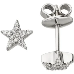Ohrstecker Ohrringe Sternchen mit 32 Diamanten 0.08Ct W/SI 585 Gold Weißgold