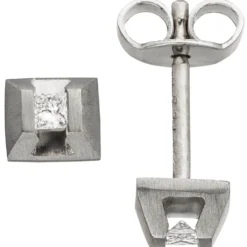 Ohrstecker Ohrringe Zange 2 Diamanten 0.08Ct W/SI im Princess-Schliff 950 Platin