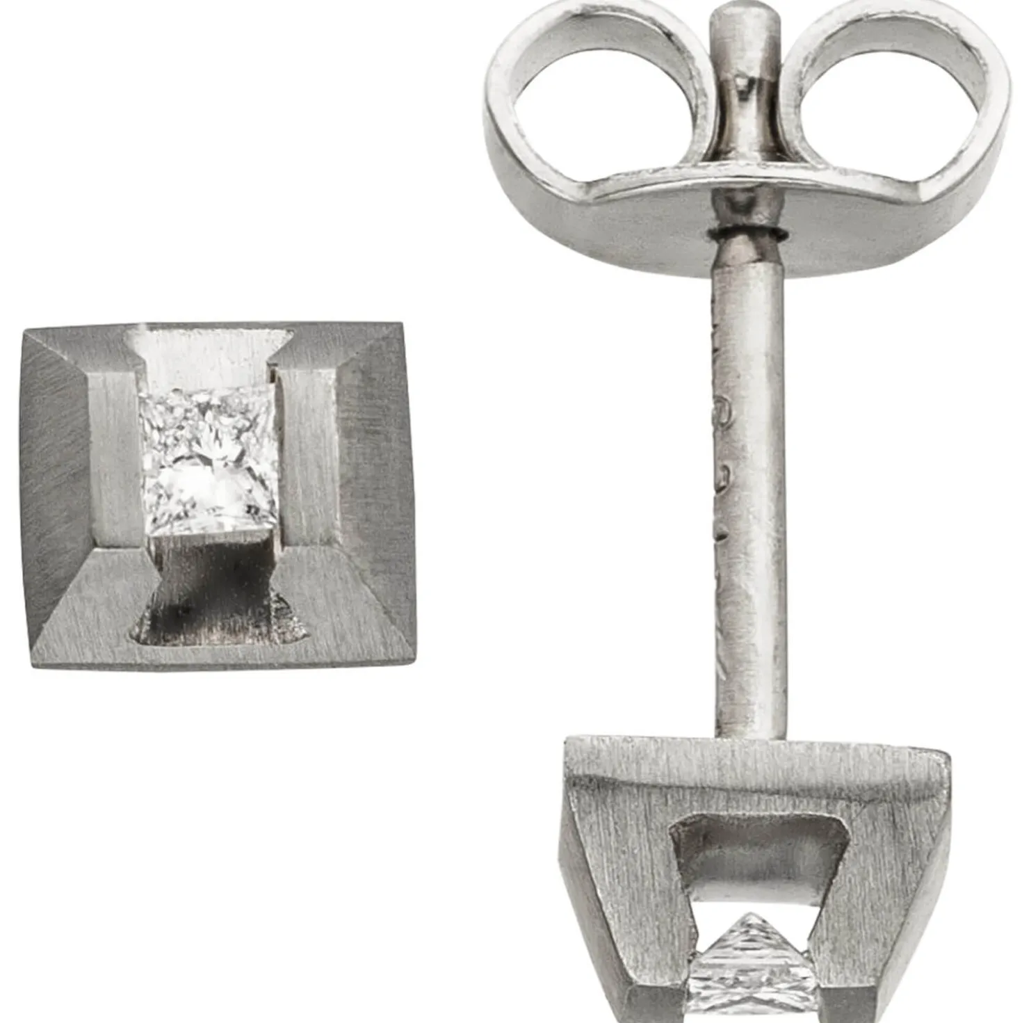 Ohrstecker Ohrringe Zange 2 Diamanten 0.08Ct W/SI im Princess-Schliff 950 Platin