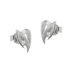 Ohrstecker Ohrschmuck in Zick-Zack Form mit weißen Zirkonia, 585 Weißgold
