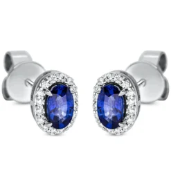 Ohrstecker Oval aus 750 Weißgold 2 Saphire 0,64ct blau 32 Brillanten 0,09ct TW-SI