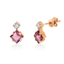 Ohrstecker 750 Rotgold 2 Turmaline 1,38ct pink 2 Brillanten 0,2ct TW-SI 11x6,8mm