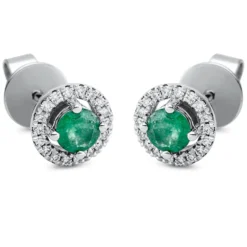Ohrstecker rund 750 Weißgold 2 Smaragde 0,47ct grün 36 Brillanten 0,13ct TW-SI