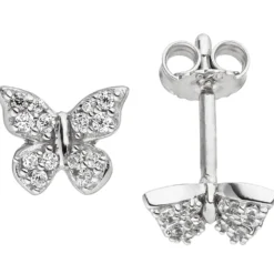 Ohrstecker Schmetterlinge mit weißen Zirkonia, 925 Silber Ohrringe Ohrschmuck