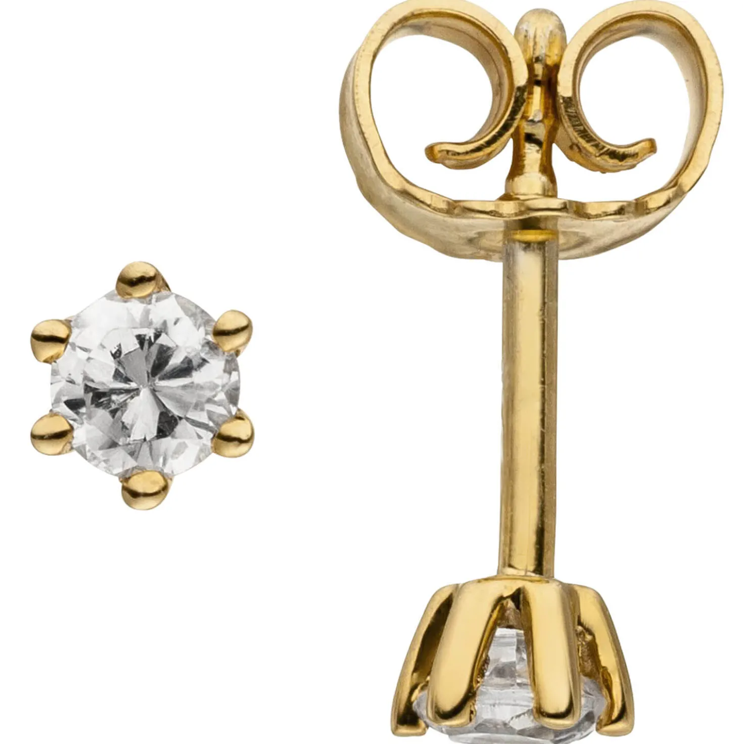 Ohrstecker Solitär Ohrringe 2 Diamanten 0.24Ct W/SI schlicht 585 Gold Gelbgold