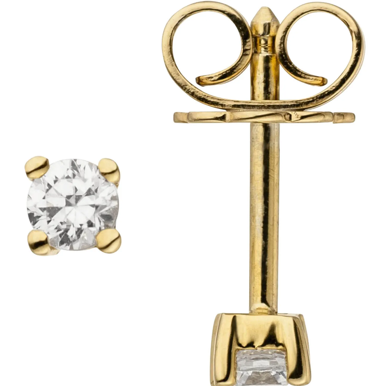 Ohrstecker Solitär Ohrringe mit 2 Diamanten 0.14Ct 585 Gold Gelbgold