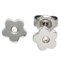 Ohrstecker Stecker Blumen Bluten 925 Silber Ohrschmuck mit Zirkonia