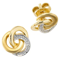Ohrstecker Stecker mit 2 Diamanten 0.01Ct Brillanten 585 Gold teilrhodiniert
