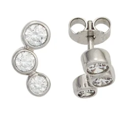 Ohrstecker Stecker mit jeweils 3 Zirkonia weiß 375 Gold Weißgold Damen