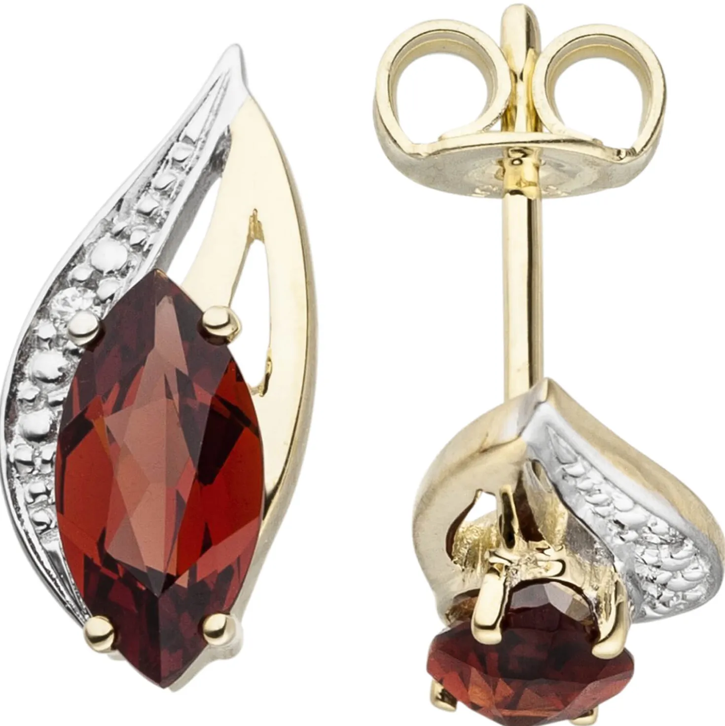 Ohrstecker Stecker Ohrschmuck Granat Spitzoval 585 Gelbgold Damen