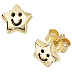Ohrstecker Stecker Sterne mit Gesicht, 333 Gold Gelbgold