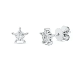 Ohrstecker Stern aus 750 Weißgold 10 Diamanten Fanatsy-Schliff 0,33ct TW-VSI