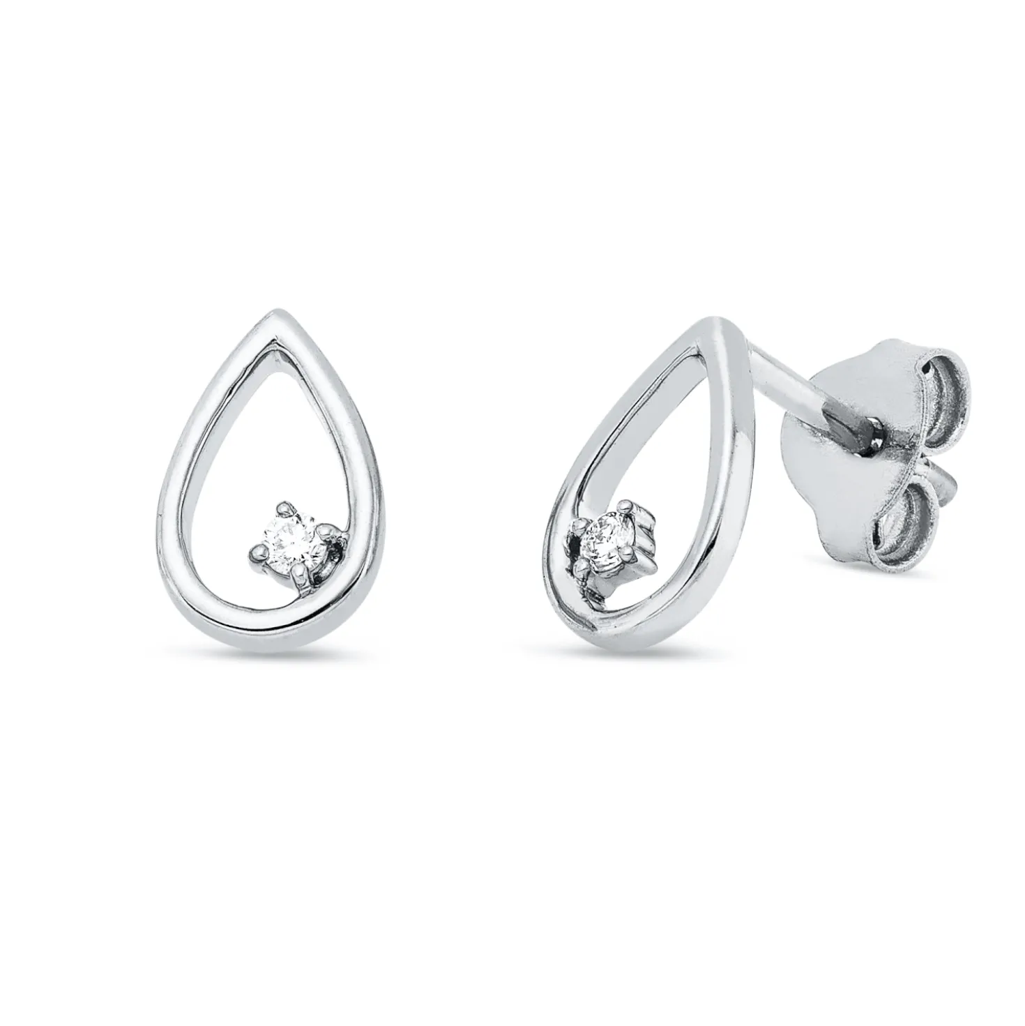 Ohrstecker Tropfen aus 750 Weißgold 2 Brillanten 0,03ct TW-SI 8,4x5,3mm 4er-Krappe