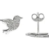 Ohrstecker Vogel aus 925 Silber flach mit 34 Zirkonia weiß Ohrschmuck Ohrringe