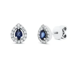 Ohrstecker 750 Weißgold 2 Saphire 0,41ct blau 28 Brillanten 0,17ct F-SI 7,8x6,3mm