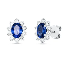 Ohrstecker 750 Weißgold 2 Saphire 1,8ct blau 20 Brillanten 0,88ct TW-VSI 12x9,4mm