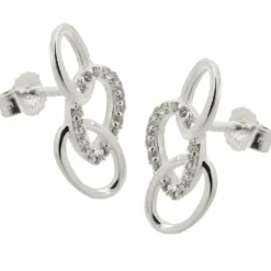 Ohrstecker 16x7mm drei Ellipsen mit weißen Zirkonia 925 Silber Ohrschmuck