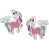 Ohrstecker 10x8mm Ohrringe für Kinder Einhorn, farbige Lackeinlagen 925 Silber