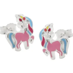 Ohrstecker 10x8mm Ohrringe für Kinder Einhorn, farbige Lackeinlagen 925 Silber