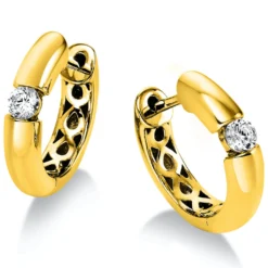 Paar Creolen aus 585 Gold Gelbgold mit 2 Diamanten Brillanten 0,20 Ct.