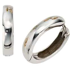 Paar Creolen Creole Ohrringe, 13.9mm, 375 Gold Weißgold, Klappmechanik