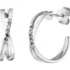 Paar Creolen Halbcreolen 925 Silber mit 10 Zirkonia Farbsteine multicolor