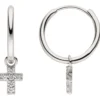 Paar Creolen Kreuz-Einhänger aus 925 Silber mit 12 Zirkonia Ohrringe