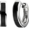 Paar Creolen 14,6mm Ohrringe mit schwarzer Einlage, 925 Silber, rund, Unisex