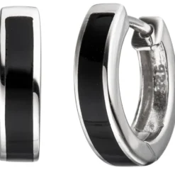 Paar Creolen 14,6mm Ohrringe mit schwarzer Einlage, 925 Silber, rund, Unisex