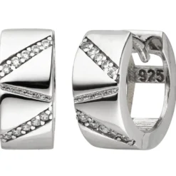 Paar Creolen 12,5x5,6mm aus 925 Silber mit 20 Zirkonia Ohrringe Zick-Zack-Muster