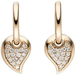 Paar Creolen 8,1x18,6mm 34 Brillanten Blättchen Tropfen 585 Rotgold 2-teilig