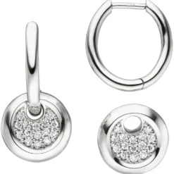 Paar Creolen 9,7x19,4mm Ohrringe mit 30 Brillanten 0.22Ct W/SI 585 Gold Weißgold